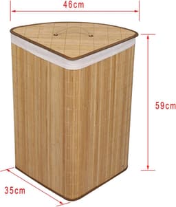 Wasbox Bamboe - Opvouwbare mand - Vuile was sorteren - Uitneembare zak - 57 Liter - Houtkleur — thumbnail 2