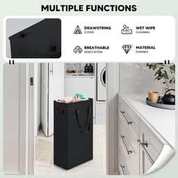 Dailygoods- Wasmand 45L - Opvouwbaar - Moderne Wasverzamelaar - Handvatten - Zwart - Geschikt voor slaapkamer/badkamer - Kledingmand — thumbnail 4