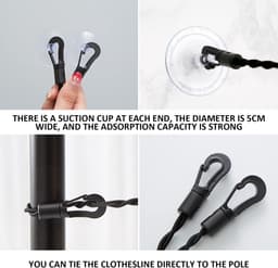 Dailygoods- Reiswaslijn Uittrekbaar 1,2 m - 2,8 m Rekbaar - 4 Roestvrijstalen Clips - Draagbaar - Reisaccessoires - Geschikt voor Outdoor Camping - Waslijn — thumbnail 4