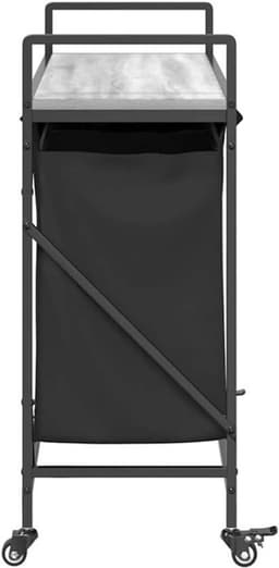 Wasmand – Wasbak – Laundry Basket – Wasbox – Wascontainer – 3 Compartimenten – Wieltjes Met Rem – Stevig Stalen Frame – Sonoma Grijs Houten Plank — thumbnail 2