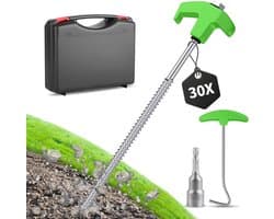 SnelShoppen - 30 Stuks Stalen Tentpinnen met Doos - 25cm Grondpinnen met Tip en Nagelpunt - Sterke Tentpinnen voor Hardere Grond, Bossen, Tuinen - Gro