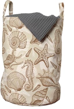 ABAKUHAUS Sea Shells waszak, vintage oceaanontwerp, wasmand met handvaten, trekkoordje voor wasserettes, beige bruin — thumbnail 1