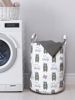 ABAKUHAUS Beer waszak, Meer slaap nodig Kinderkamerkunst, wasmand met handgrepen, trekkoordsluiting voor wasserettes, vaag grijs en muw — thumbnail 3