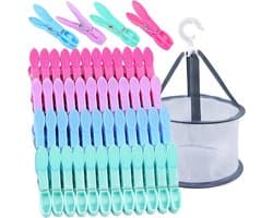 48 Wasknijpers - Kledingklemmen Set - Kleding Drogen - Met Opbergmand - 48 Stuks - Meerkleurig