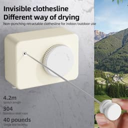 Intrekbare Waslijn - Droogrek - Kleding Drogen - Boorvrije Installatie - 4.2 Meter - Geel — thumbnail 5