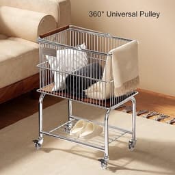 Wasmand met wielen - Kleding organizer - Kleding sorteren - Dubbele opbergruimte - 48x36x66cm - Zilver — thumbnail 2