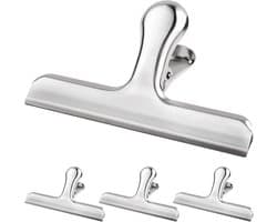 RVS Vershoudclips & Zakklemmen - Set van 4 - Sterke Metalen Clips voor Voedsel, Foto's & Kantoor - Grote RVS Klemmen - Zilver- 119 mm