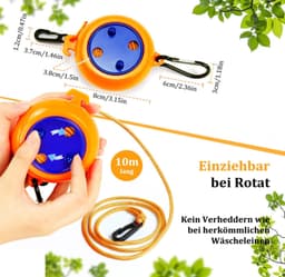 Waslijn uittrekbaar, camping, draagbaar, 8 m, reizen, vakantie, outdoor, wasrek voor badkamer, waskeuken, tuin of reizen — thumbnail 2