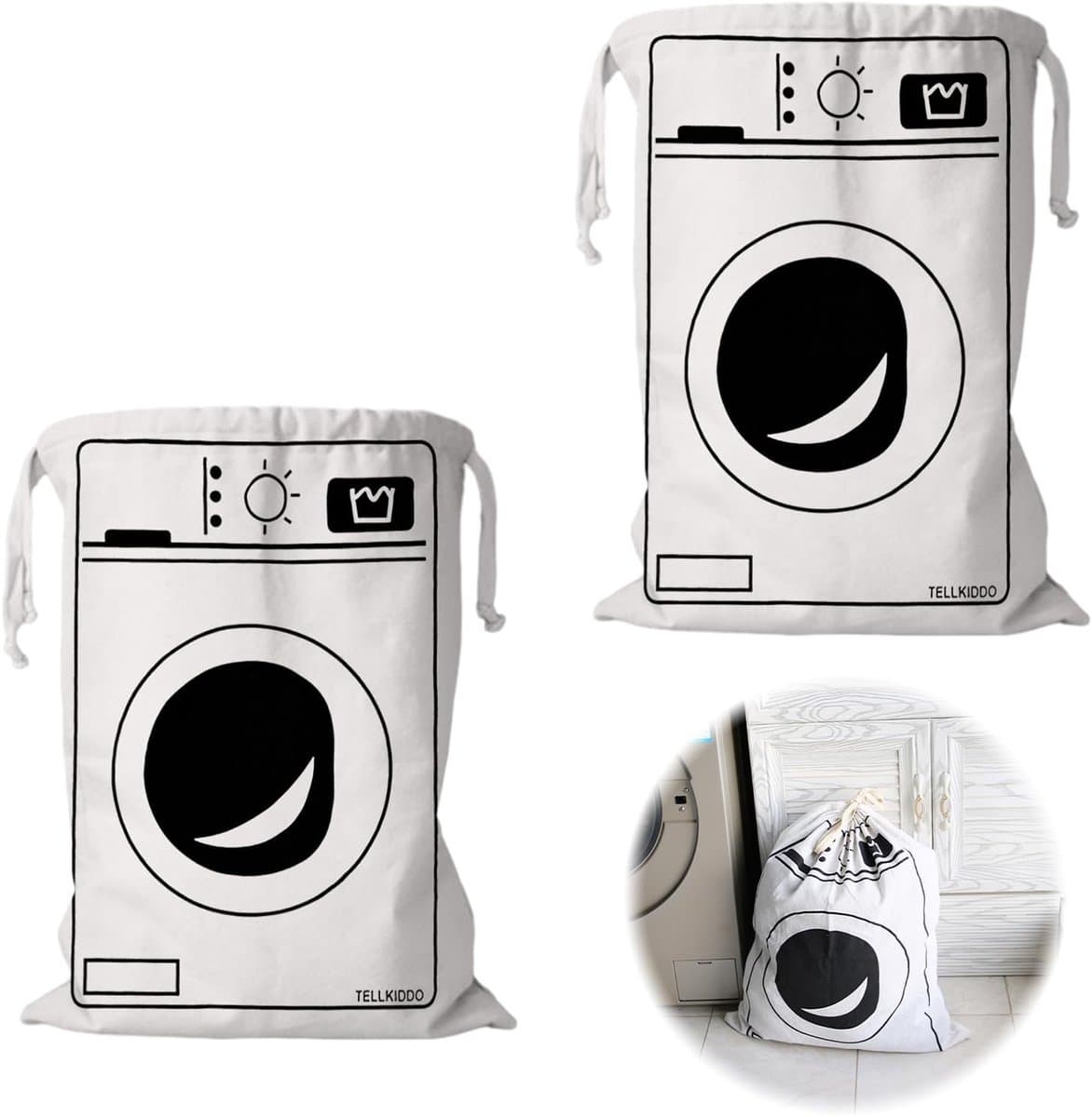 LIVIA HOME- Waszak Katoen 60 x 50 cm - 2 Stuks - Trekkoord - Machinewasbaar - Multifunctioneel - Ruimtebesparend - Opbergtas — afbeelding 1