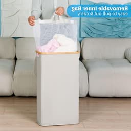 Wasmand met deksel 63L - Compacte lichtgrijze wasmand voor kleding en wasgoed — thumbnail 3