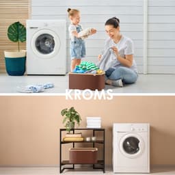 KROMS Wasmand opvouwbaar - Bruin - 45L - Laundry basket - Heupwasmand - Opvouwbare wasmand - Opbergmand — thumbnail 5