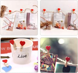 Mini Houten Knijpers - Decoratieve Clips - Foto's Ophangen - Hartvormig Design - 10 Stuks - Rood — thumbnail 4