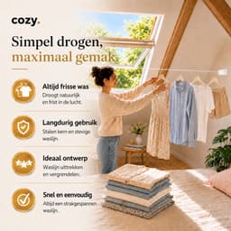 cozy.® Waslijn Uittrekbaar - Waslijndraad met stalen kern - Ook zonder boren - Wasdraad - Roldrooglijn - Drooglijn - Ruimtebesparend - 8.4 m (2x 4.2m) Drooglengte - Binnen en Buiten - Wit — thumbnail 2