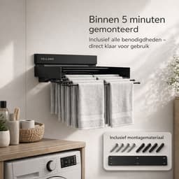 Vellano Wanddroogrek Inklapbaar – Premium Wasrek Muur 120 cm – 8.4 m Drooglengte – Stevig & Ruimtebesparend – Incl. Boormal & Bevestigingsset – zwart — thumbnail 3