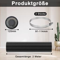 Afvoerslang Ventilatie - Flexibele Buis - Lucht Afvoeren - Hoge Temperatuur Bestendig - 125 mm Diameter - Zwart — thumbnail 2