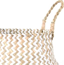Handgeweven Wicker Wasmand, Decoratieve Opbergmand voor Thuis, Vouwbare Bamboe Mand met Deksel en Handvat (Wit, Groot) - Ideaal voor Kleding, Speelgoed en Planten — thumbnail 3