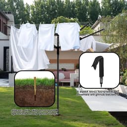 Vouwbare 4 Arm 50m Droogtoren - Verstelbare Kledingdroger met Deksel en Waslijn Spike voor Buiten in de Tuin, Ideaal voor Droog Kleding en Handdoeken — thumbnail 5