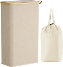 Dailygoody - Slimme Wasmand - Vouwbare Wasmand - Beige - 75 Liter - Ideaal voor Kleine Ruimtes - Perfect voor Slaapkamer en Badkamer — thumbnail 1