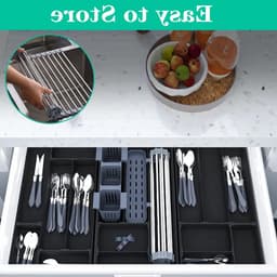 Uitschuifbaar Over-Sink Droogrek - 12.6"-23.3", Afvoerrek met Bestekhouder, RVS Keuken Organizer voor Borden en Keukengerei — thumbnail 3