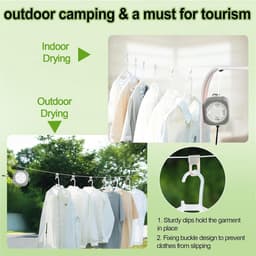 Waslijn uittrekbaar - Camping waslijn - Kleding drogen - Anti-klit ontwerp - 10 meter - Grijs — thumbnail 2