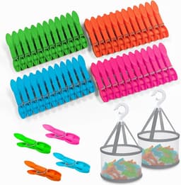 Wasknijpers met Mandje - Kledingknijpers Opbergzak - Kleding Drogen - Windbestendig Antislip - 48 stuks - Multicolor — thumbnail 1