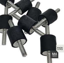 Trillingsdemper Rubber - Silentblock Buffer - Airco Demping - Verzinkt Stalen Schroef - M4 15x15 - Zwart — thumbnail 2