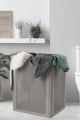 Wasmand met 2 vakken - Sorteer mand - Kleding sorteren - Dubbel deksel ontwerp - 84 liter inhoud - Zandgrijs — thumbnail 2