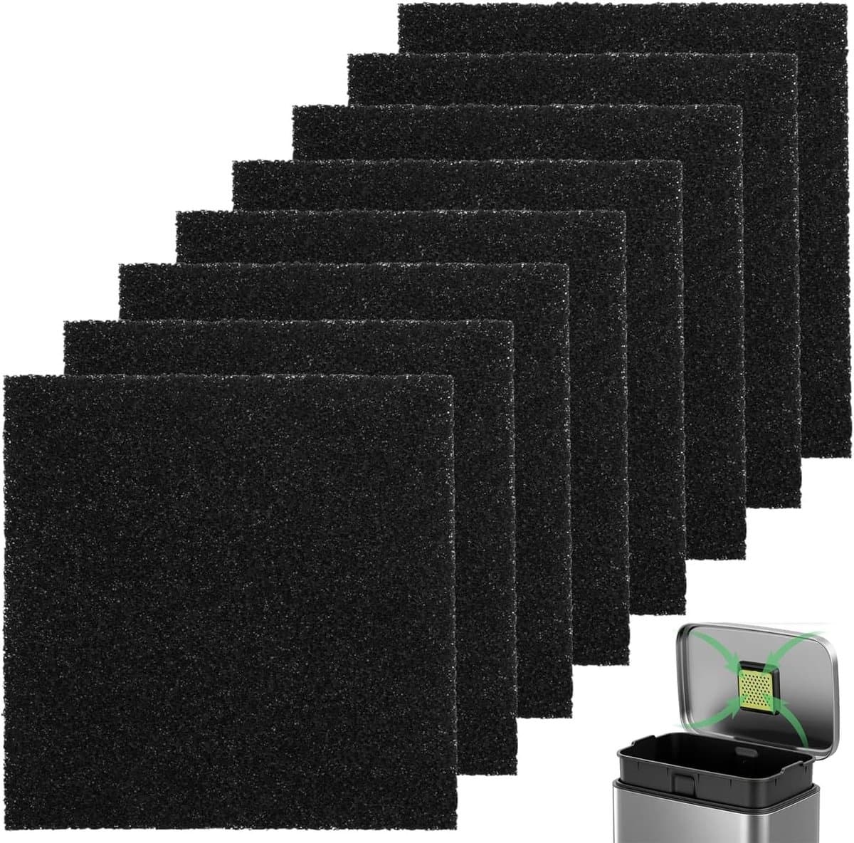 Set van 8 Geactiveerde Koolstoffilters voor Compostemmer, Geurfilter en Afvalverwerking in de Keuken — afbeelding 1