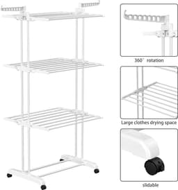 Droogrek Toren - Wasdroger Staand - Kleding Drogen - 6 Inklapbare Vleugels - 50 x 75 x 171 cm - Wit — thumbnail 5