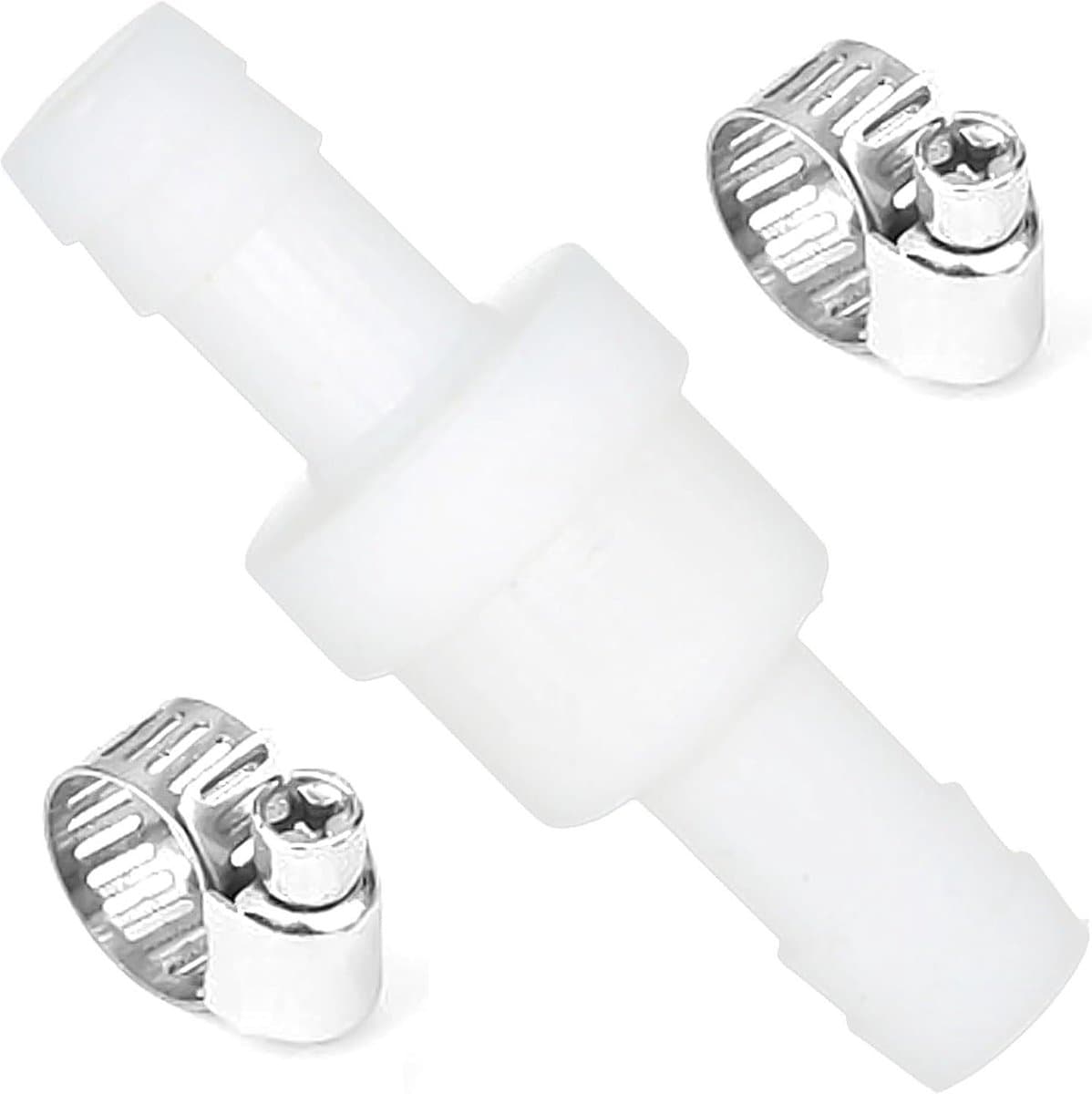 Inline terugslagklep met 2 slangklemmen - 10 mm diameter voor wasmachine, droger, water en luchtgebruik — afbeelding 1
