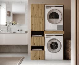 Wasmachine Kast - Droogkast Toren - Ruimte Besparen - Uittrekbare Plank - 187 x 65 x 66 - Eiken — thumbnail 4
