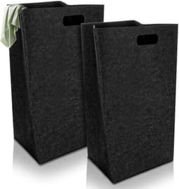 Dailygoods- Wasmand 60 Liter - Opvouwbare Wasverzamelaar - Smalle Wasmand - Vilten Wasmand - Zwart - Geschikt voor Slaapkamer/Badkamer — thumbnail 1