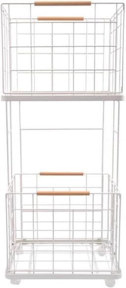 Wasmand met Wielen - Kledingmand Dubbel - Kleding Sorteren - Verwijderbare Manden - 40.5x29x94.5cm - Wit — thumbnail 1