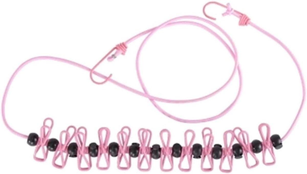 Waslijn met Clips - Reis Waslijn - Kleding Drogen - Winddicht Clipsontwerp - 185 cm - Roze — afbeelding 1