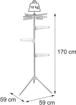 Wasrek - 59x170x59 cm - zilver en wit - met kledinghangers — thumbnail 3