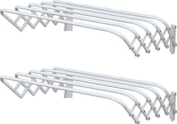 MSV Uitschuifbaar wasgoedrekje/droogrek - 2x - 4 meter waslijn - Ophangbaar aan muur - wit - 80 cm - metaal — thumbnail 1