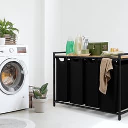 Blumtal Wasmand met 4 vakken - Wasmand met bamboe plank - Metalen frame - Wasmand met poten - Zwart — thumbnail 5