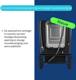 Wasophoogte® Wasmachine verhoger met lade - Wasmachine opbouwmeubel XL - Wasmachine sokkel - 31cm hoog - Zwart - Universeel - 63*63 (LxB) - Inclusief wandbeugels — thumbnail 4