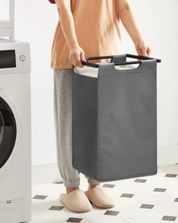 MIRA Home - Wasmand - Waszak - Wassorteerder - 2 Vakken - Laundry Basket - Vintage - Grijs - 73x33x72cm — thumbnail 5