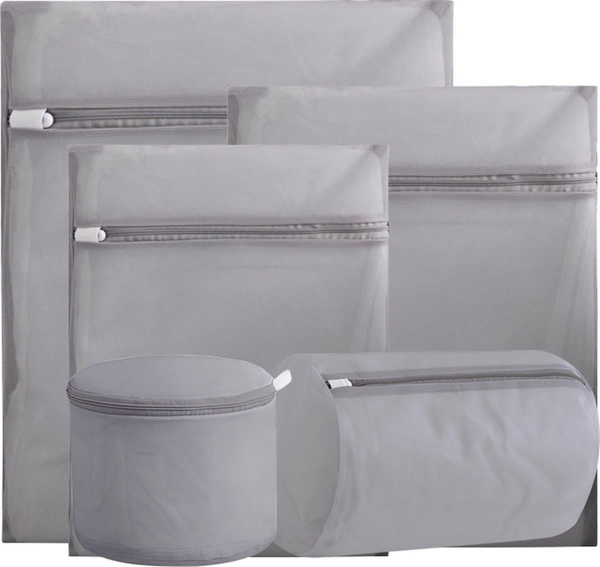 Waszakken - 5-pack waszakken met rits - Mesh waszakken voor wasmachines - Fijne mesh en grote mesh herbruikbare waszakken - voor delicate shirts, sokken, ondergoed, bh's, lingerie, babykleding - 70g fijnmazig - grijs — afbeelding 1