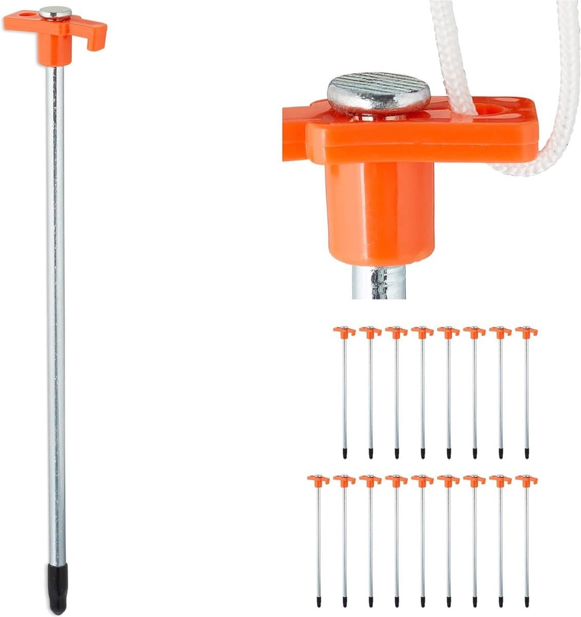 Grondpennen set van 18 met oogje 25 cm - voor kamperen - oranje — afbeelding 1