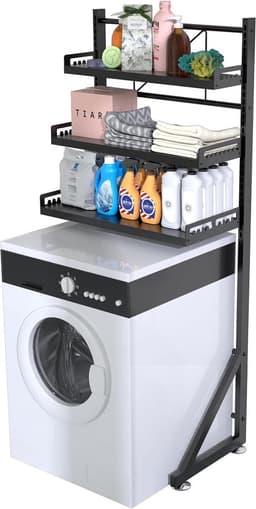 Drie-Tier Verstelbare Hoogte Wasruimte Plank Ruimtebesparende Organizer met Multifunctionele Opslag Wasmachine rek — thumbnail 1