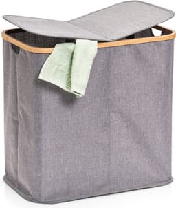 Zeller Dubbele wasmand - grijs - van stof - 53 x 33 x 50 cm - sorteer mand - wasmanden - 87 liter — thumbnail 2