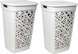 EDA Wasmand/wasbox met deksel - lichtgrijs - 60 liter - kunststof - L43 x B36 x H63 cm - Wasmanden/wasboxen — thumbnail 3