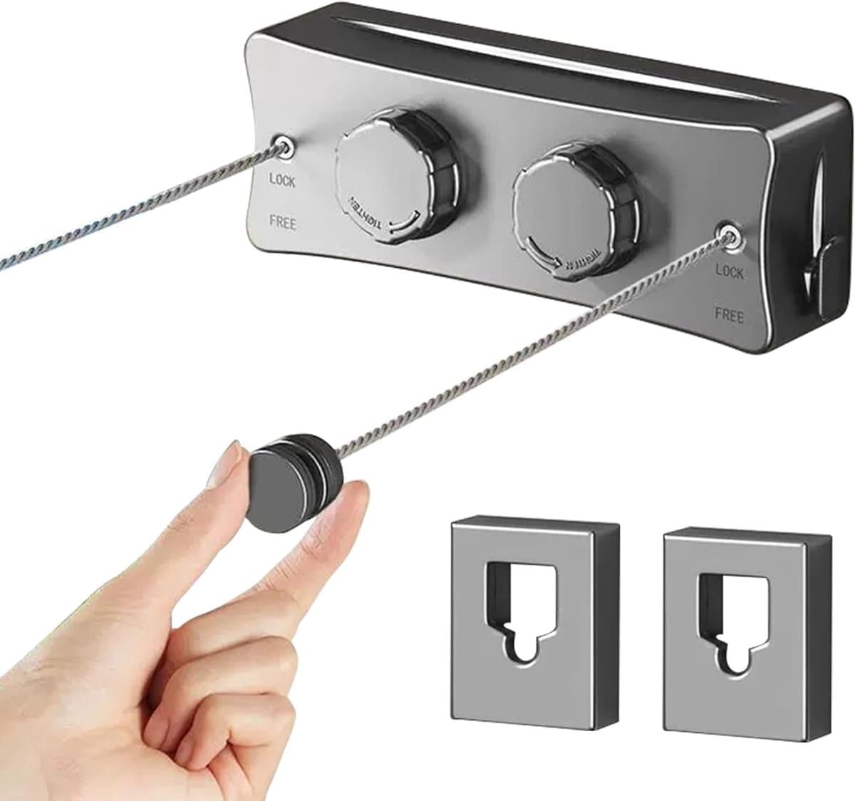 Onzichtbare dubbele waslijn - intrekbaar - geen gaten - 5,1 m - anti-doorhangen - hoge belastbaarheid - veilige wandmontage - voor balkon, badkamer en wasruimte — afbeelding 1