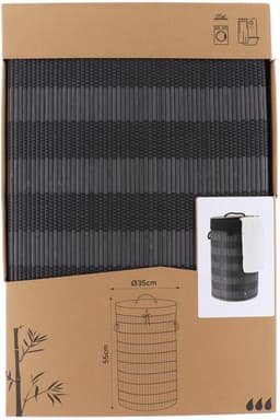 Tendance Wasmand Rustic met deksel Rotan - zwart/grijs - rond - katoen/bamboe - 67 liter - 35 x 35 x 55 cm — thumbnail 2