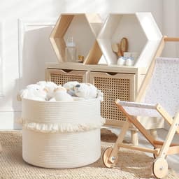 Wasmand - opbergmand voor kinderkamer - speelgoedmand - geschenkmand - opslag voor statiegeldflessen - organizer - 40 x 33 cm - beige — thumbnail 3
