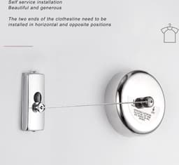Retractable Clothesline - Stainless Steel Double Pulley Washing Rope - Wall Extendable Drying Rack - Indoor and Outdoor Use - 2.8M — thumbnail 5
