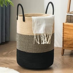 Wasmand van gevlochten katoen - Wasverzamelaar en speelgoed opbergmand met handvat - Handgemaakt - Z-bruin 2 wasmand — thumbnail 1