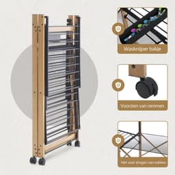 Meisterhome® Zwart - Groot Droogrek - Droogtoren - op wieltjes - inklapbaar – 30 meter droog lengte – Extra stevig en licht - Wasrek – Tot 25 kg wasgoed — thumbnail 5
